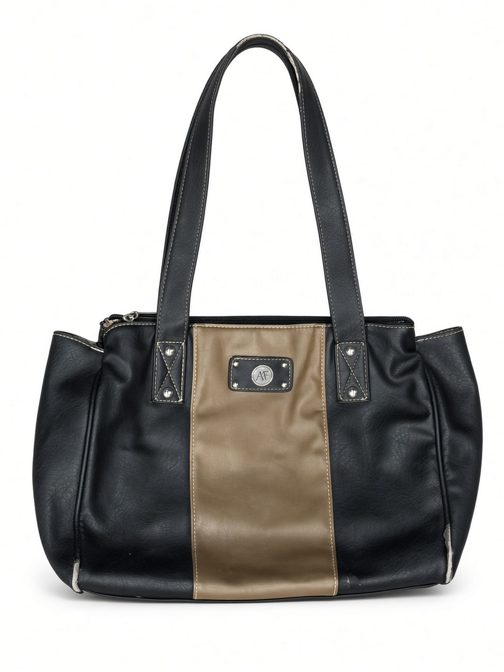 Black and Taupe Two-Tone Shoulder Bag by